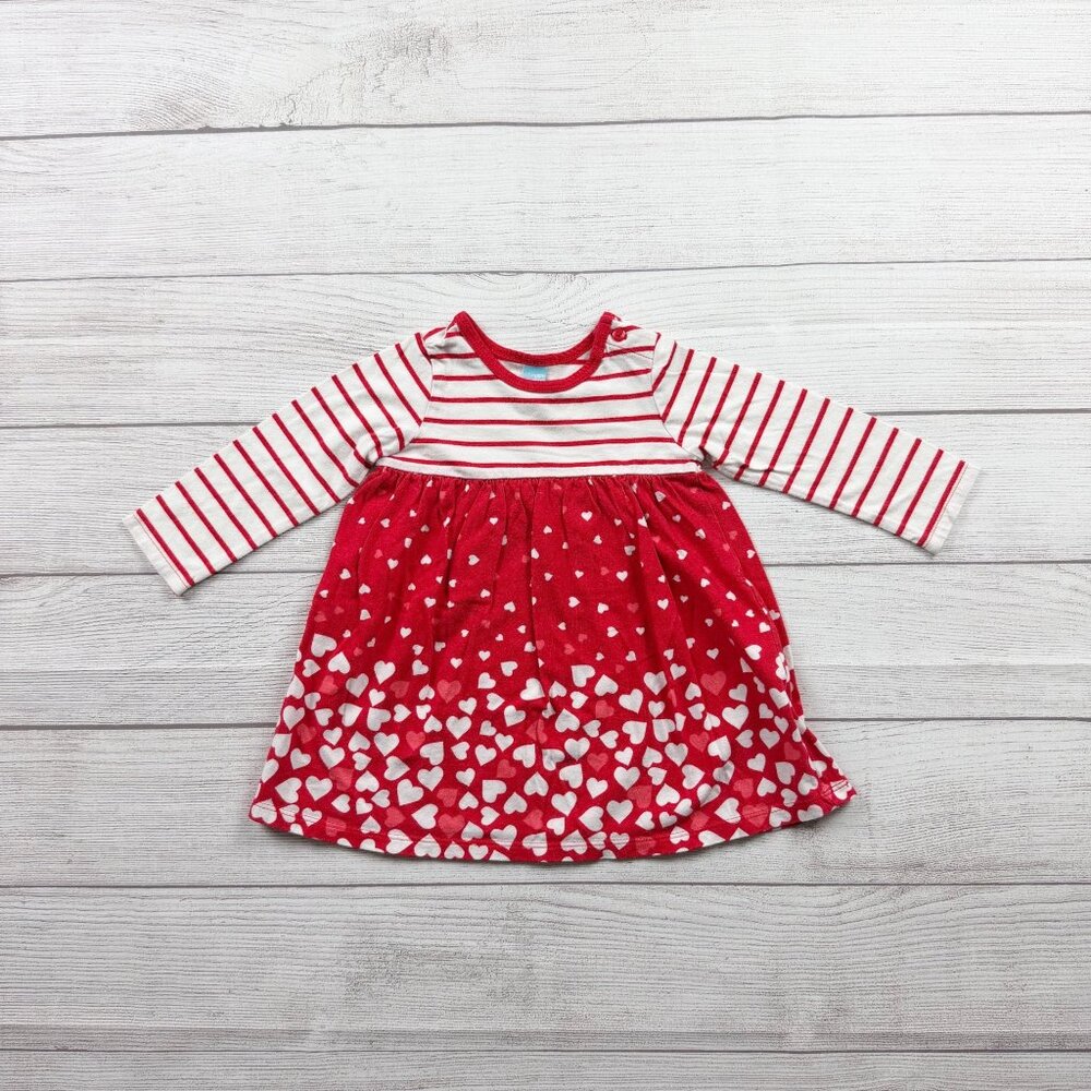 Old Navy Baby Girl Red Stripe Heart Dress Long Sleeve Valentine 6-12 Months